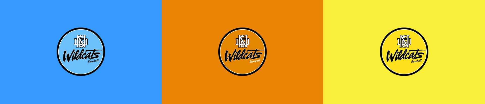 Wildcats logos in blue, orange and yellow